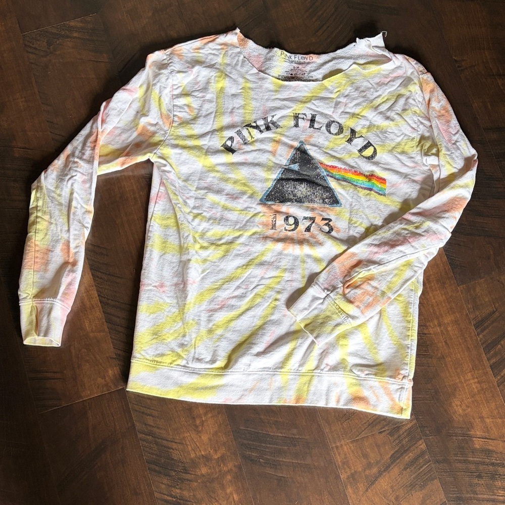 Pink Floyd Long Sleeve Tie-Dye Tee - White, Yellow, Pink